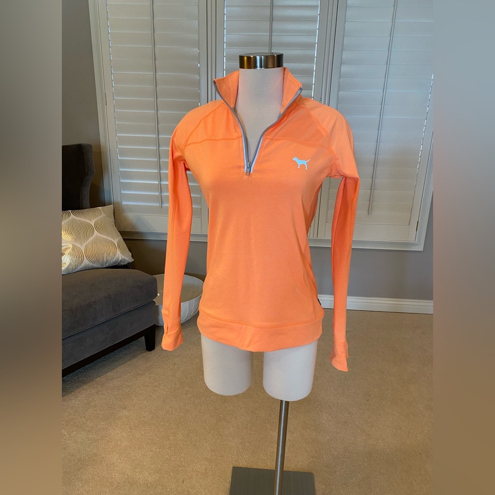 PINK Neon Orange Half Zip Pullover (NWOT) Size Small